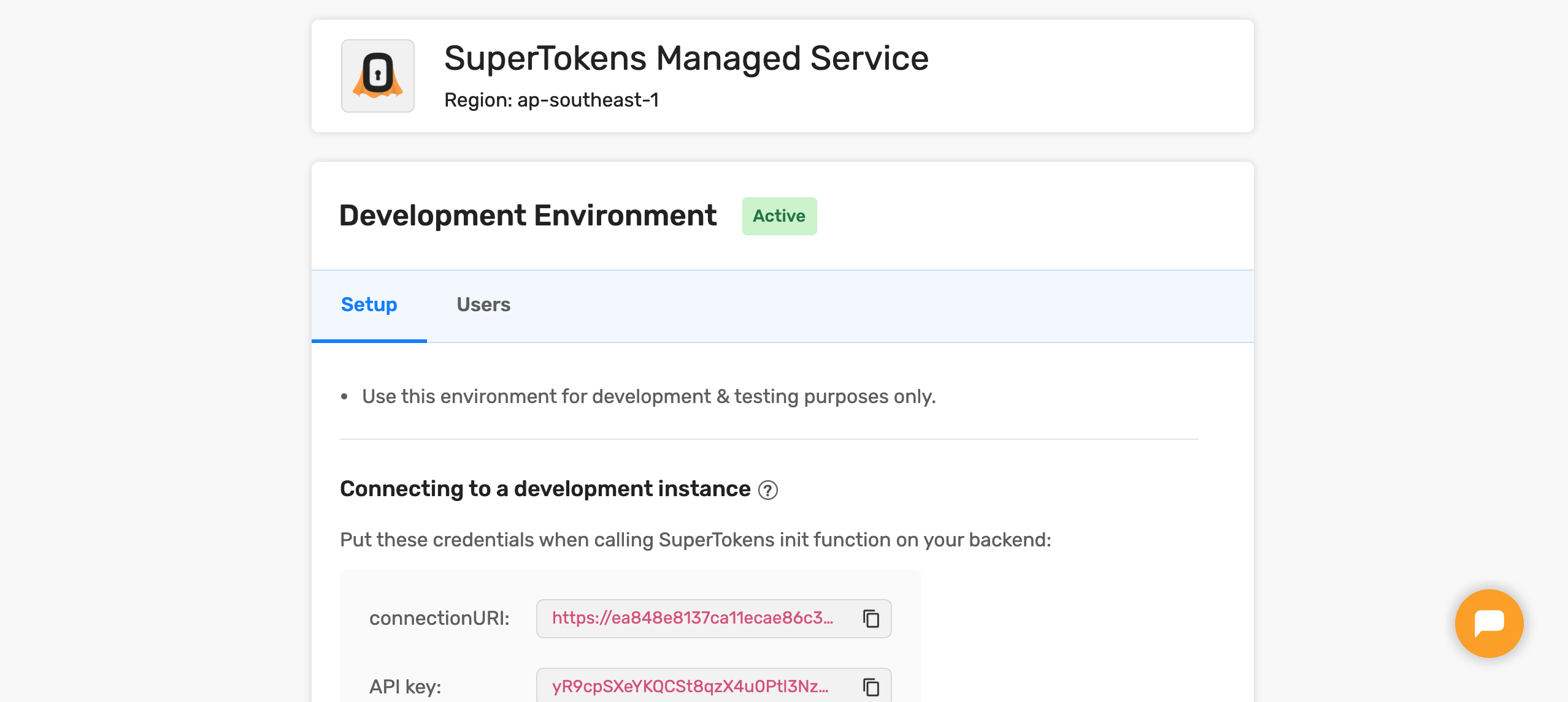 SuperTokens managed service dashboard